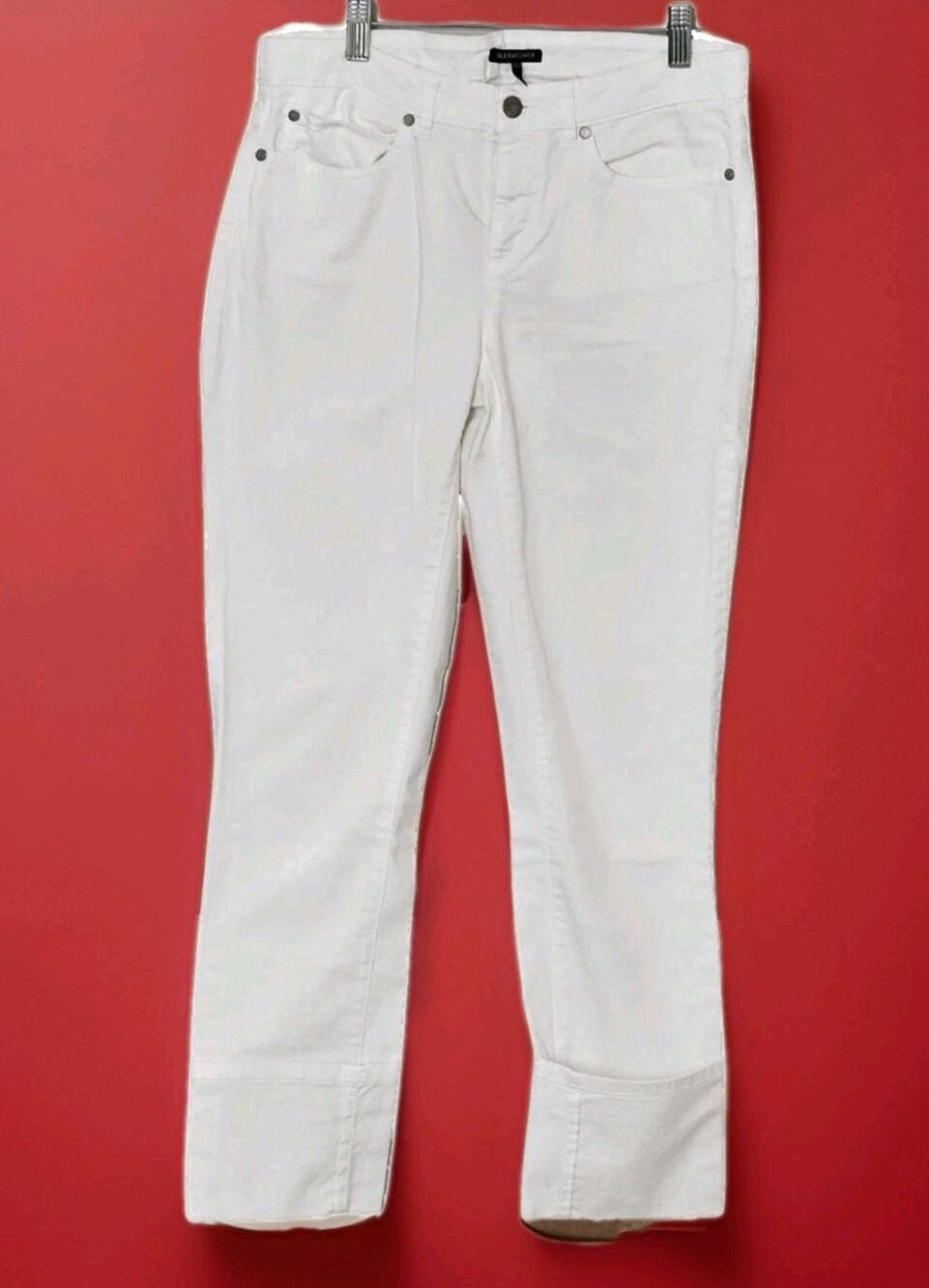 Eileen Fisher Jeans Women's Size 2 White Organic Cotton Stretch Bottom Cuffed